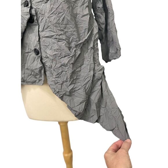 Sun Kim Gray Blouse Crinkle Taffeta Lagenlook Artsy Modern 3/4 Sleeve Size XS - Picture 4 of 8
